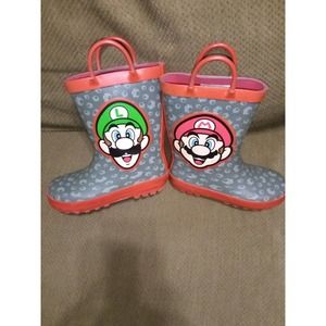 Nintendo Super Mario Bros Waterproof Pull On Red Rubber Rain Boot Sz 11/12 Youth